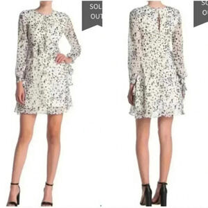 [4]Sam Edelman  Chiffon Ruffled Fleck Print Dress